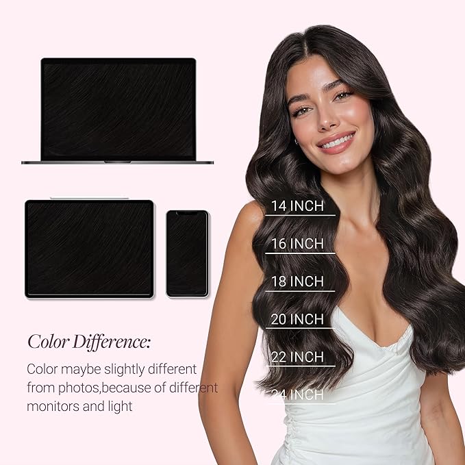 GOO GOO Mini Flat Tip Hair Extensions K Tip, Invisible Hot Fusion Human Hair Extensions, 20inch 50g 63S, 1 Jet Black