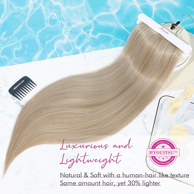REECHO 20" Straight Long 4 PCS Set Thick Clip in on Hair Extensions Dark Ash Blonde