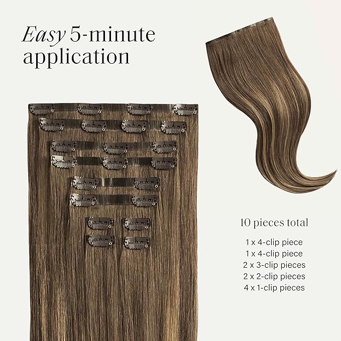 Luxy 100% Remy Human Hair - Seamless Clip-In Hair Extensions - Multi-Dimensional Color for Natural Blending, Adds Volume & Length 240 grams 24" Ash Brown Balayage