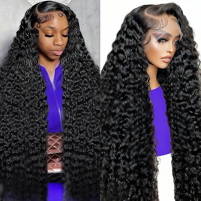 30 Inch Deep Wave Lace Front Wigs Human Hair 13x6 HD Transparent Deep Curly Lace Frontal Wigs 200% Density Glueless Wigs Human Hair pre Plucked with Baby Hair Natural Color