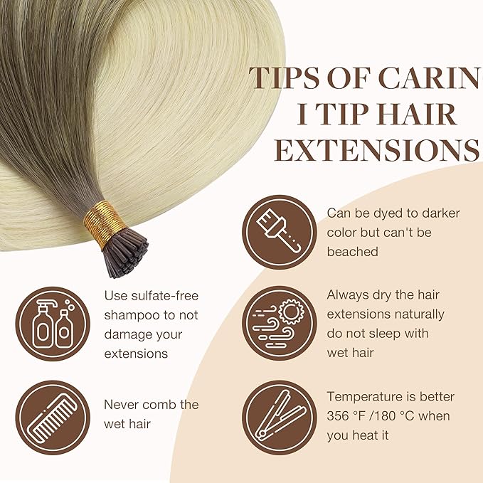 GOO GOO I Tip Hair Extensions - 18inch 100g 100S Cold Fusion, Invisible Remy Human Hair, 9/60 Balayage Ash Brown to Platinum Blonde