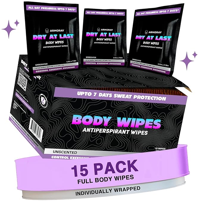 Armoray Dry At Last Body Antiperspirant Wipes - Individually Wrapped - Deodorant Wipes Women for Sweat Protection - Hyperhidrosis Anti Perspirant Women & Men - for Anti Sweating Hands