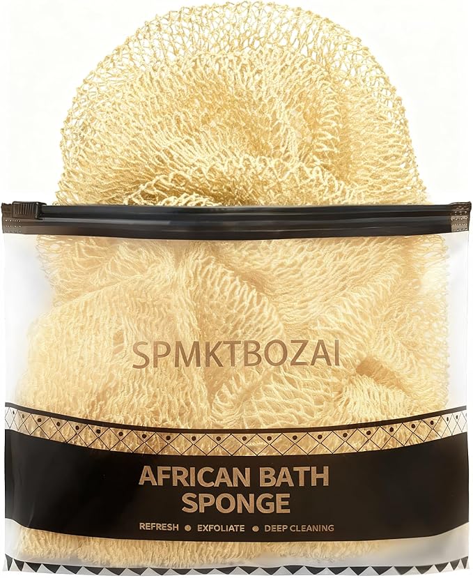 African Net Sponge Authentic, Loofah Exfoliating Body Scrubber Bath Sponge, African Exfoliating Net Sponge Back Scrubber Washcloth for Shower, Body Care Bathing Accessories (Beige)