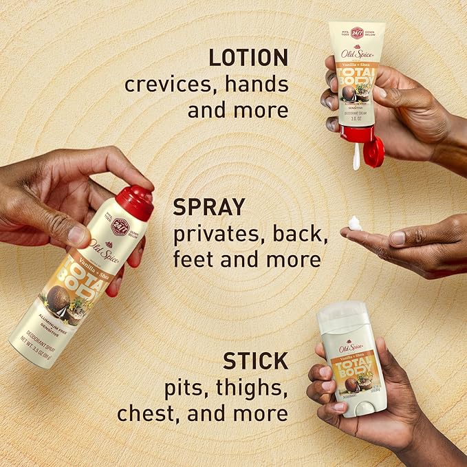 Old Spice Whole Body Deodorant Spray for Men, Aluminum Free, Vanilla + Shea Scent, 24/7 Odor Protection, 24/7 Lasting Freshness, Dermatologist Tested, Gentle on Skin, Safe to Use All Over, 3.5 oz