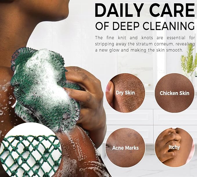 Real African Net Sponge - 2 Pieces Authentic African Wash Cloths for Showering - Exfoliating Body Sponges for Bathing Yellow & Forest - Back Scrub Exfoliator Scrubber for Body Bath Accessories