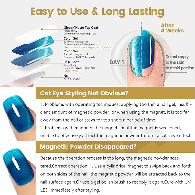 YTD Likomey High Shine Glass Cat Eye Gel Nail Polish,15ml Bright Blue Magnetic Shimmer Glitter Translucent Jelly Salon Home Fall Winter UV Color Varnish with Magnet Stick,HEMA Free TPO Free,MY505