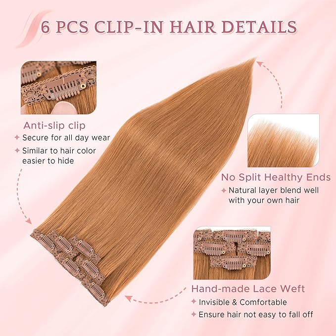 SEGO Clip In Short Hair Extensions Real Human Hair Single 6 Pcs Individual Clip Ins Highlight Remy Balayage Straight Soft Seamless Hairpieces for Women -12 Inch #30 Light Auburn