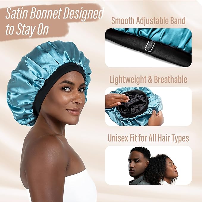 CAPLORD Double Sided Satin Bonnet for Sleeping - Adjustable Silk Sleep Cap for Women and Men