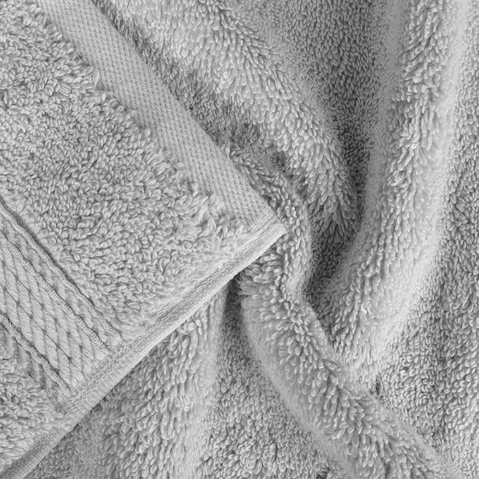 Superior Egyptian Cotton Pile 8 Piece Towel Set, Includes 2 Bath, 2 Hand, 4 Face Towels/Washcloths, Ultra Soft Luxury Towels, Thick Plush Essentials, Guest Bath, Spa, Hotel Bathroom, Silver
