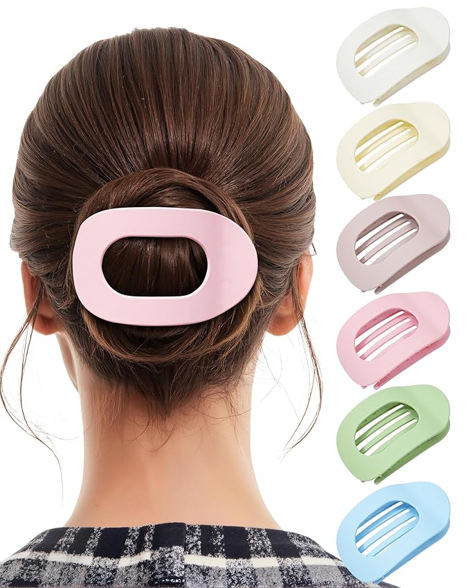6 PCS Flat Hair Clips for Women - French Medium Flat Claw Clips for Thick Thin Hair, Strong Grip Non Slip Hair Claw Clips for Women Girls