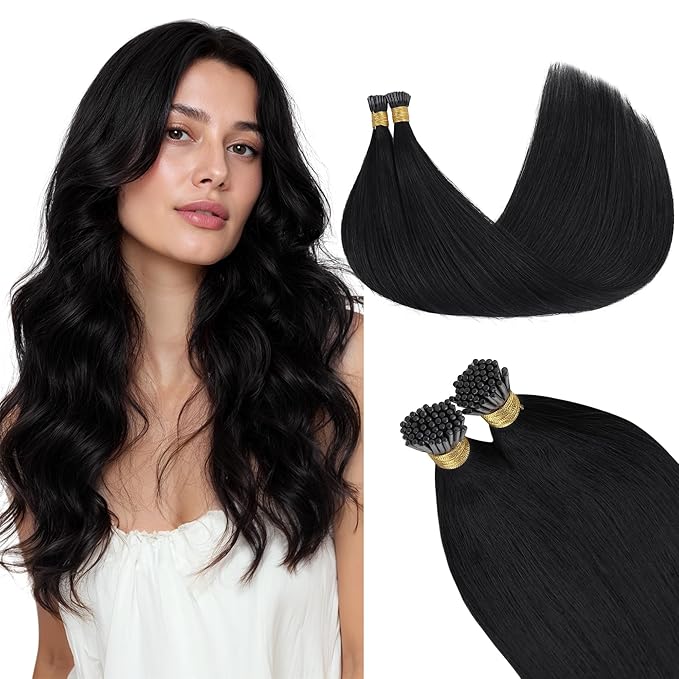 GOO GOO I Tip Hair Extensions Real Human Hair, 14in 100g 200S, Cold Fusion, Invisible Remy Hair Extensions, Jet Black