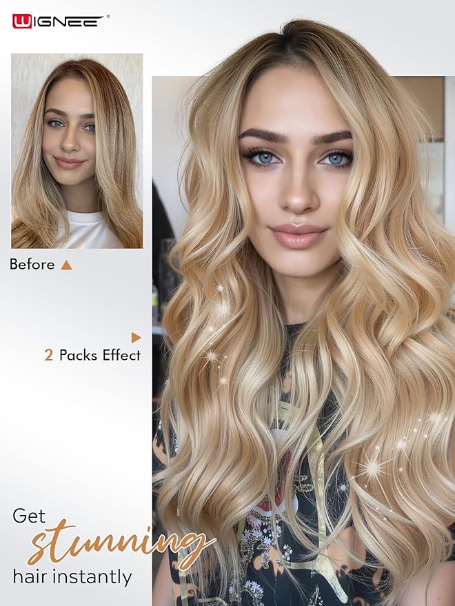 WIGNEE Butterfly Human Hair Extensions Strawberry Highlight Blonde Hair Extensions Real Human Hair 18 Inch Genius Double Weft Human Hair Extensions Glueless and Seamless for Thin hair(18/60A)