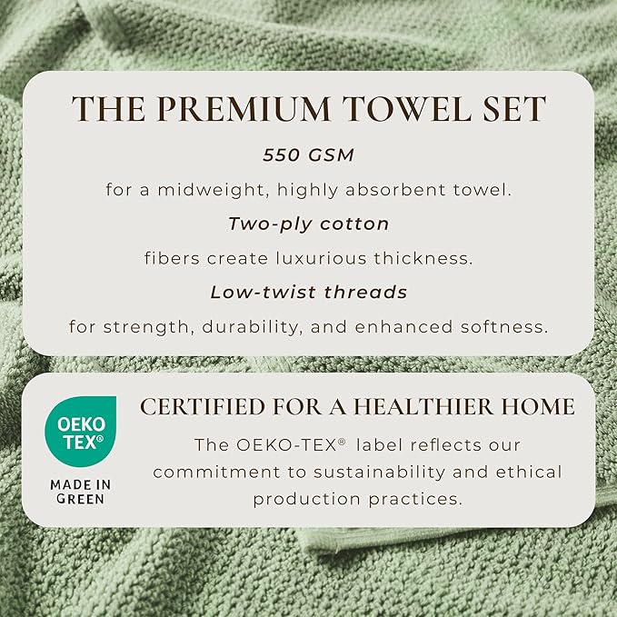 Great Bay Home 100% Cotton 6 Piece Towel Set - Absorbent, Quick-Drying, Durable Bath Towels for Bathroom Decor - Low-Twist, Two-Ply Fibers (Eucalyptus)