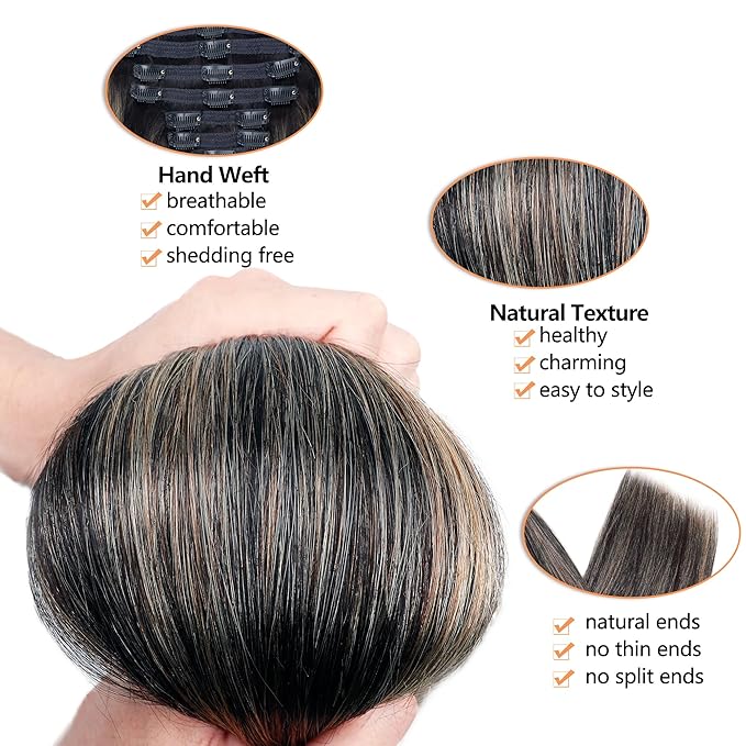 FB27 Balayage Clip In Hair Extensions Real Human Hair Straight Ombre Clip In Black to Blonde Human Hair Extensions Highlight Clip ins Remy Hair for Women 8Pcs with 18Clips Lace Weft 120g 18inch
