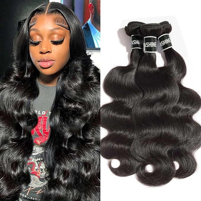 ASHINE Human Hair Bundles Body Wave Straight, Unprocessed Cambodian Raw Hair Bundles for Women Natural Black 14 16 18 Inch, Keep Soft and Silky After Multiple Washes