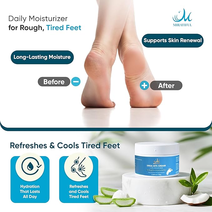 Urea Cream 40% for Feet and Hands |Intensive Moisturizer for Dry, Cracked Skin, Heels, and Calluses | Hydrating Foot Cream for Rough, Thick Skin (3.38 oz / 100g)
