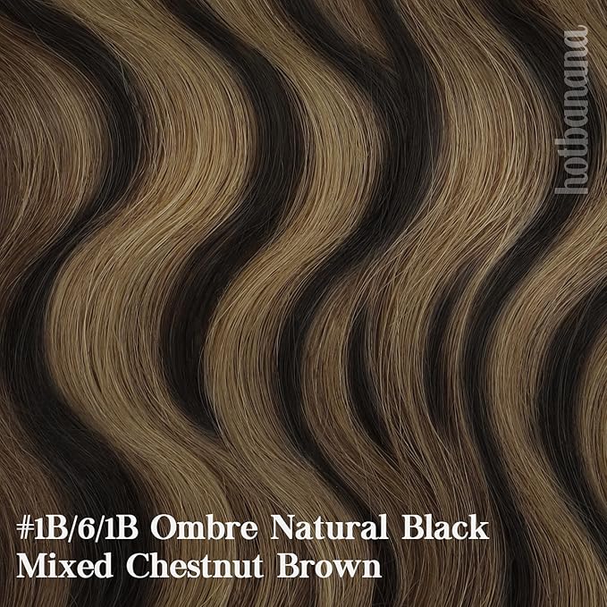 HOTBANANA Human Hair Clip in Hair Extensions, Balayage Natural Black to Chestnut Brown 120g Clip in Hair Extensions Real Human Hair Straight Remy Hair Clip Ins Dark Roots Ombre 20 Inch 7pcs