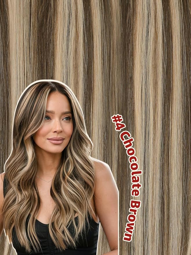 Clip in Hair Extensions Real Human Hair, 20 Inch 120g, Chocolate Brown To Dark Blonde Piano Color,Natural Straight Clip On Hair Extensions 6pcs Per Set with 18 Clips Double drawn(#4P27,20'')