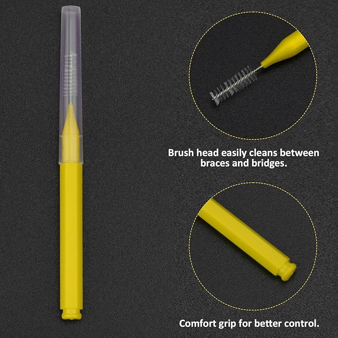 Patelai 100 Pieces Braces Brush for Cleaner Interdental Brush Toothpick Dental Tooth Flossing Head Oral Dental Hygiene Flosser Toothpick Cleaners Tooth Tool(Blue, Yellow,Multiple Sizes)