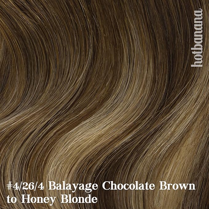 HOTBANANA Human Hair Clip in Hair Extensions, Balayage Chocolate Brown with Honey Blonde 75g Clip in Hair Extensions Real Human Hair Straight Remy Hair Clip Ins Dark Roots Ombre 12 Inch 7pcs