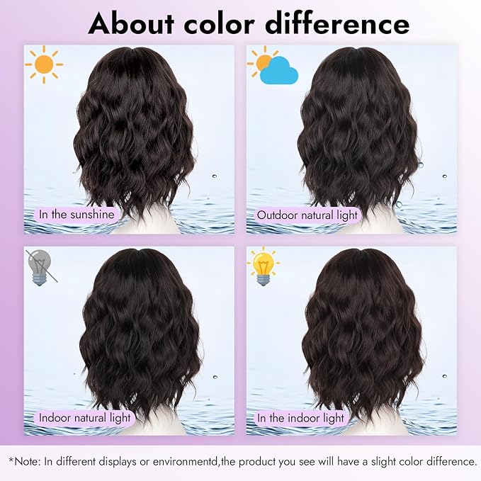 Dark Brown Short Wavy Wig for Women Lace Hairline Bob Style Synthetic Heat Resistant - Natural Appearance for Everyday Hairstyle 14 Inch