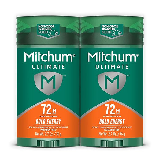 Mitchum Ultimate 72H Odor Protection Men’s Antiperspirant & Deodorant 2-Pack, Invisible Solid, Bold Energy, 2.7 oz