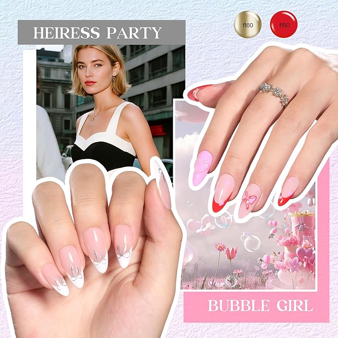 Beetles Christmas Gel Liner Nail Polish Set 50 Colors Winter French Tip Nail Art Polish Glitter Brown Purple Blue Gel Nails White Pink Swirl Nails Painted Cat Eye Build in Thin Brush Gift for Women