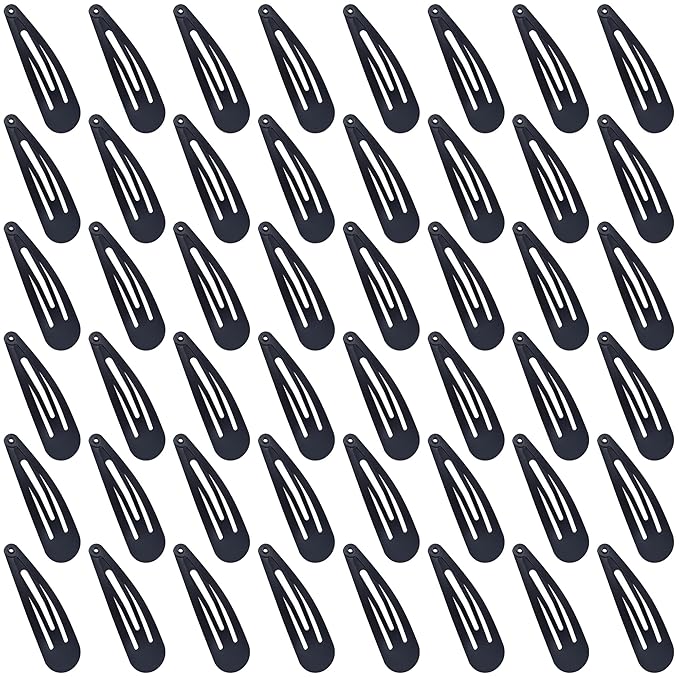 48 PCS Small Metal Barrettes For Women Non Slip Water Drop Snap Clips For Thick Thin Fine Hair Classic Accessories,Black,1.97 x 0.5 In