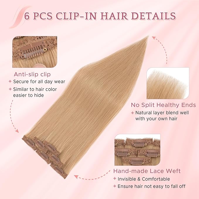 SEGO Clip In Short Hair Extensions Real Human Hair Single 6 Pcs Individual Clip Ins Remy Straight Soft Seamless Hairpieces for Women -10 Inch #27 Dark Blonde