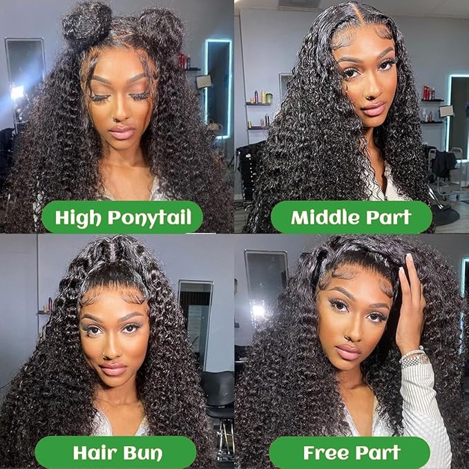 26 Inch 200 Density Deep Wave Lace Front Wigs Human Hair 13x6 HD Lace Front Deep Curly Wigs Pre Plucked Curly Human Hair Wig Wet and Wavy Water Wave Glueless Frontal Wigs Natura Black Deep Wave Wig