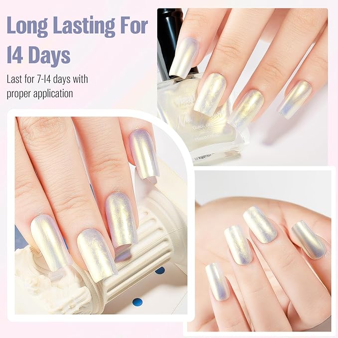 Pearl Yellow Iridescent Nail Polish 15ml - Aurora Mermaid & Unicorn Glossy, Quick Dry Air Dry Long Lasting, Oil-Based Vegan Nail Art Polish - DIY at Home