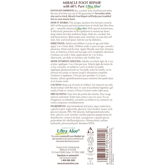 Miracle Foot Repair Cream, 8 oz + 1 oz Miracle Hand Repair, Healing Aloe Vera Lotions for Dry, Cracked Hands and Feet (8 oz Foot Cream + 1 oz Hand Cream)