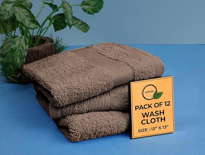 Premium Wash Cloths Pack of 12 (13" x 13") 100% Ring Spun Cotton | Luxury Washcloths | Ultra Soft Face Towels | Highly Absorbent Wash Cloths for face (Taupe)