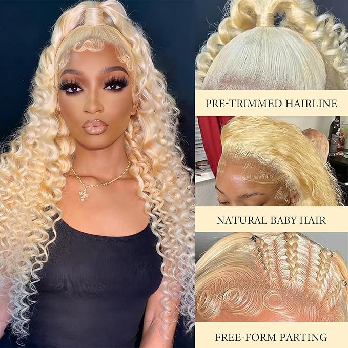 613 Lace Front Wig Human Hair 13x6 Transparent Lace Deep Wave 180 Density Free Part Blonde HD Lace Frontal Wig for Women 28 Inch (13x6 613 Deep Wave Wig, 42 Inch)