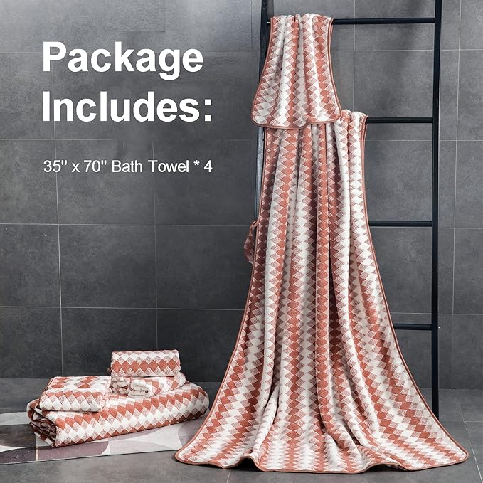 Bath Towel Set 4 Pack-35x70 Towel,Extra Large Bath Sheet Ultra Soft Bathroom Towel Set Microfibers Bath Towel,Highly Absorbent Quick Dry Oversized Towels Spa Hotel Luxury Shower Towels,Brown