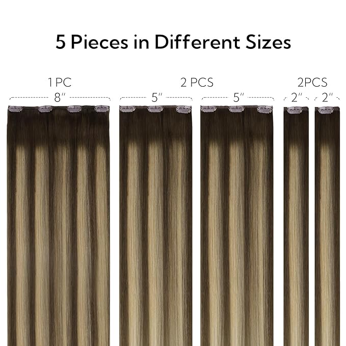 HOTBANANA Real Human Hair Clip in Hair Extensions, 5Pcs 70g 18 Inch Balayage Chocolate Brown to Honey Blonde Straight Remy Clip in Extensions