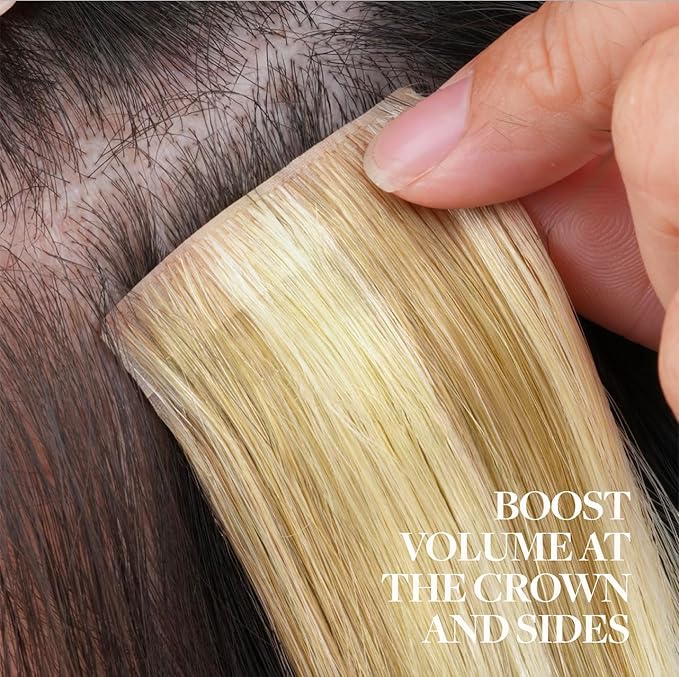 GOO GOO Invisi Edge Clip in Hair Extensions, 16inch 50g 4Pcs, Injected Seamless PU Clip in Hair Extensions, Virgin Real Human Hair, #16/22 Light Blonde Highlighted Golden Blonde