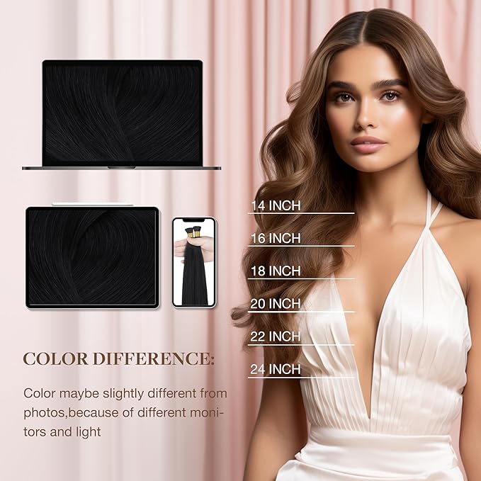 GOO GOO I Tip Hair Extensions, Real Human Hair, 20inch 100g 100S, Cold Fusion I Tip, Invisible Remy, Jet Black