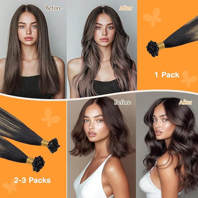 DOORES Utip Hair Extensions Human Hair, Natural Black to Light Blonde 18 Inch 50g/50s, K Tip Hair Extensions Real Human Hair