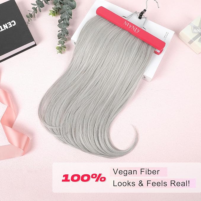 Hair Extensions, 4PCS 18" Clip in Hair Extensions Layered Cut Natural Lightweight Hairpieces with Thinner Softer Invisible Weft for Women - Siver Grey