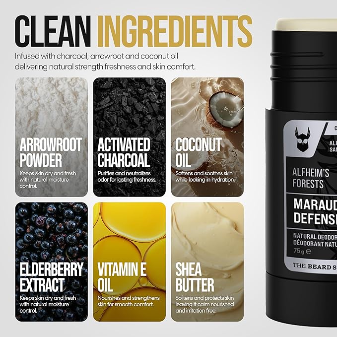 The Beard Struggle Natural Deodorant - Marauder’s Defense - 100% Natural Deodorant - Aluminum Free - Charcoal Infused - Silver Collection, Alfheim's Forests