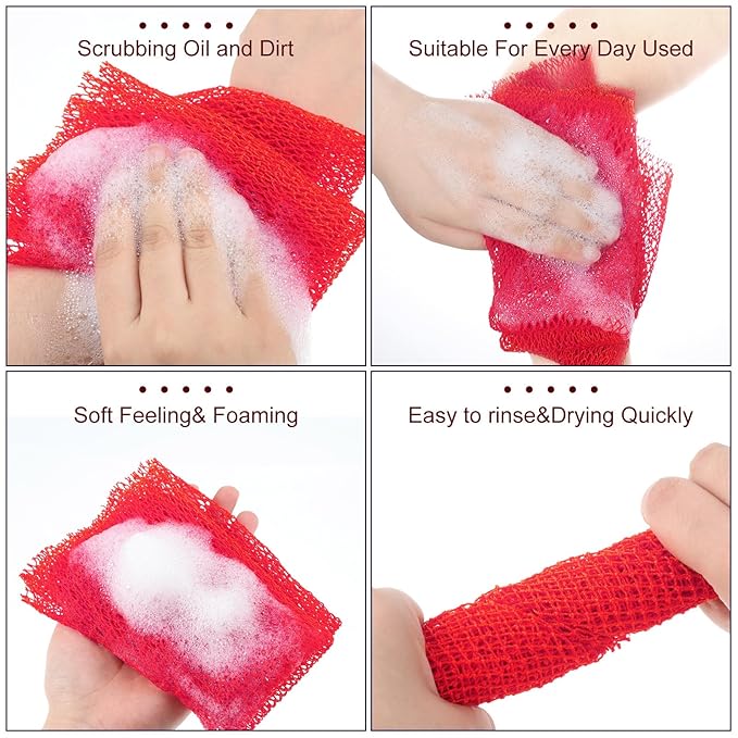 Geiserailie African Net Sponge Long Bathing Net Shower Body Scrubber Back Scrubber Skin Smoother Bathing Sponge for Daily Use or Stocking Stuffer(Red)