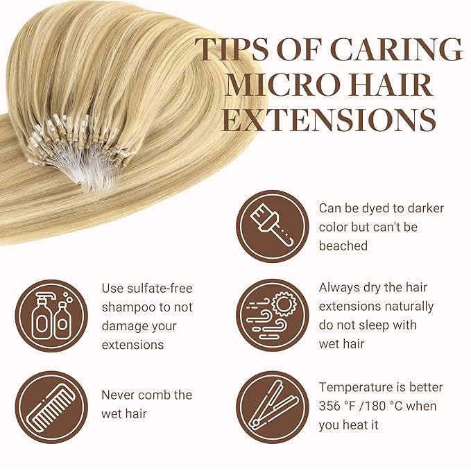 GOO GOO Micro Link Hair Extensions Real Human Hair, Upgraded 100g 100S, 24 Inch Cold Fusion Microlinks, Invisible Remy Hair, 16/22 Light Blonde Highlighted Golden Blonde