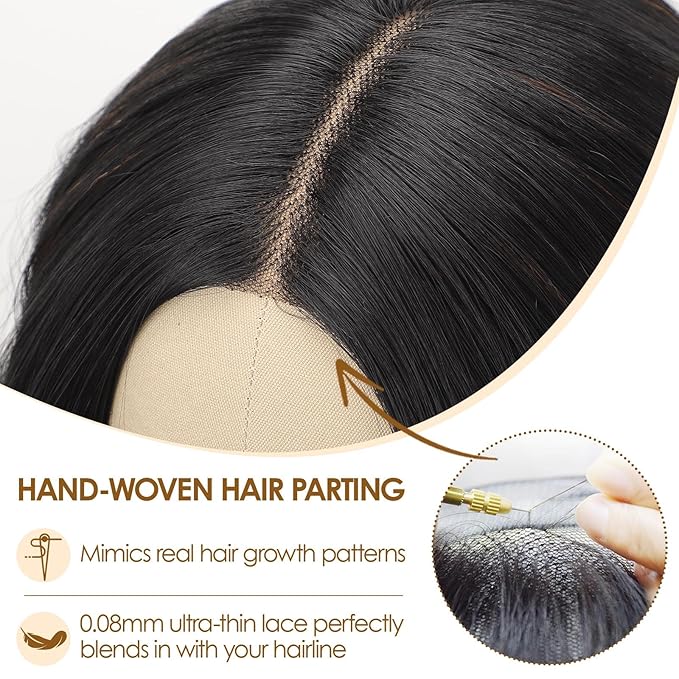 AISI HAIR Black Mix Brown Wig for Women Medium Length Wave Curly Glueless Synthetic Heat Resistant Hair Wigs for Daily Party Cosplay