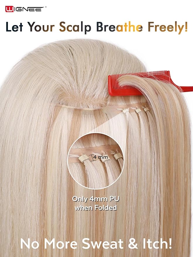 WIGNEE OVO Double Butterfly Strawberry Highlight Blonde Weft Human Hair Extensions 20 Inch Real Remy Hair,100g Glueless Micro Bead Double Weft,Seamless Soft Silky Hair Extensions (18/60A)