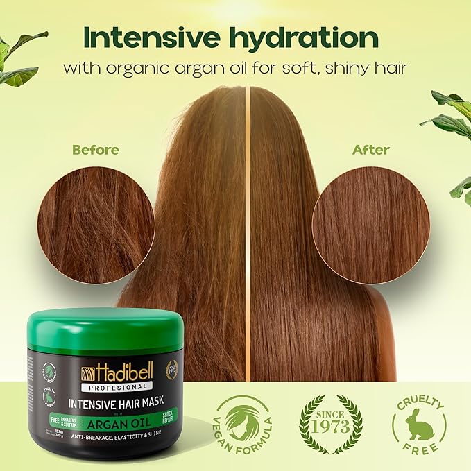 Hydrating Argan Oil Hair Mask and Deep Conditioner for Dry, Frizzy or Curly Hair, Deep Repair for Damaged Hair, Restores Shine & Strength Hair Care Treatment for Woman & Men 13.1 oz