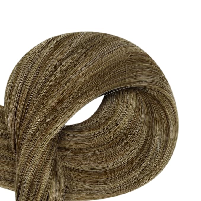 Full Shine Ktip Human Hair Extensions 22 Inch Natural Hair Medium Brown Highlighted Honey Blonde K Tip Hair Extensions Real Human Hair Prebonded Extensions Remy Hair 50 Grams