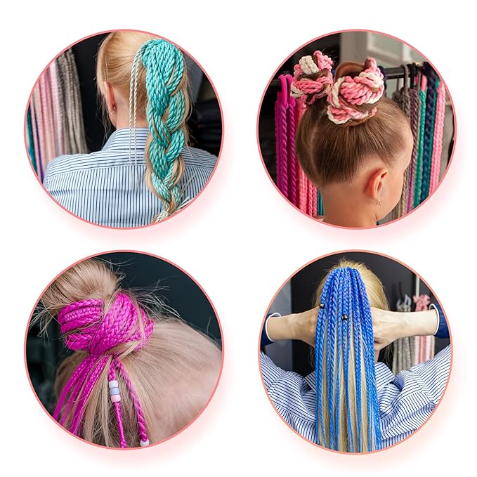 17 Inch Girls Rubber Bands Hair Extensions for Kids Crazy Hair Day Accessories Colorful Wigs Colored Braids for for Women Girls Hair with Rubber Bands Braided Synthetic Hairpieces Ponytail for 12pcs
