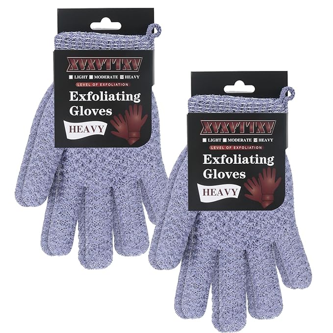 Exfoliating Dual Texture Bath Gloves for Shower Spa Massage and Body Scrubs, Dead Skin Cell Remover, body scrubber with Hanging Loop