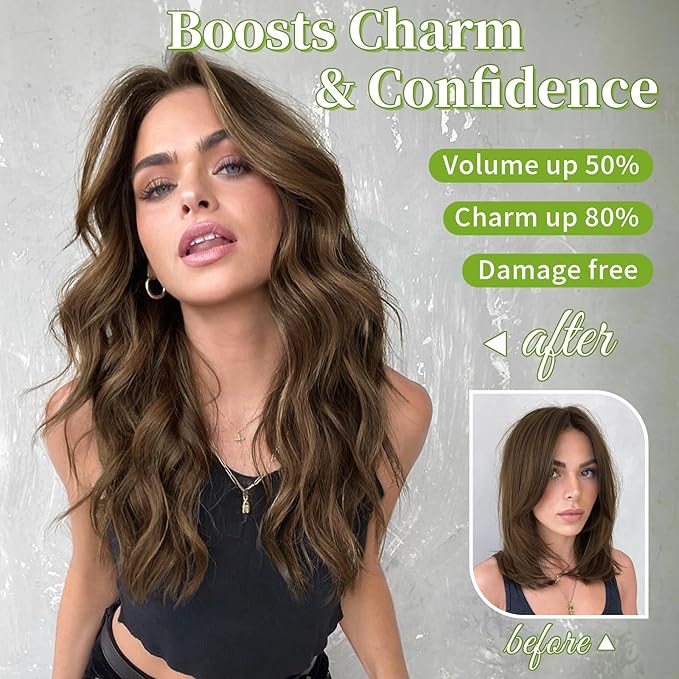 KooKaStyle Invisible Wire Hair Extensions with Transparent Headband Adjustable Size 4 Secure Clips Long Wavy Secret Wire Hairpiece for Women (16 Inch, Chestnut Brown)